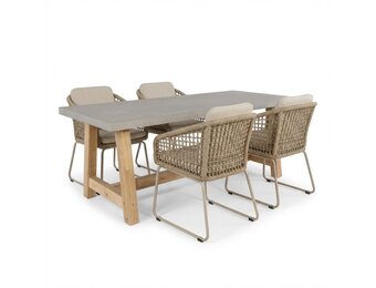 Veltis/Tulum Sandstone dining tuinset | 4 personen | polystone + touw | 200cm