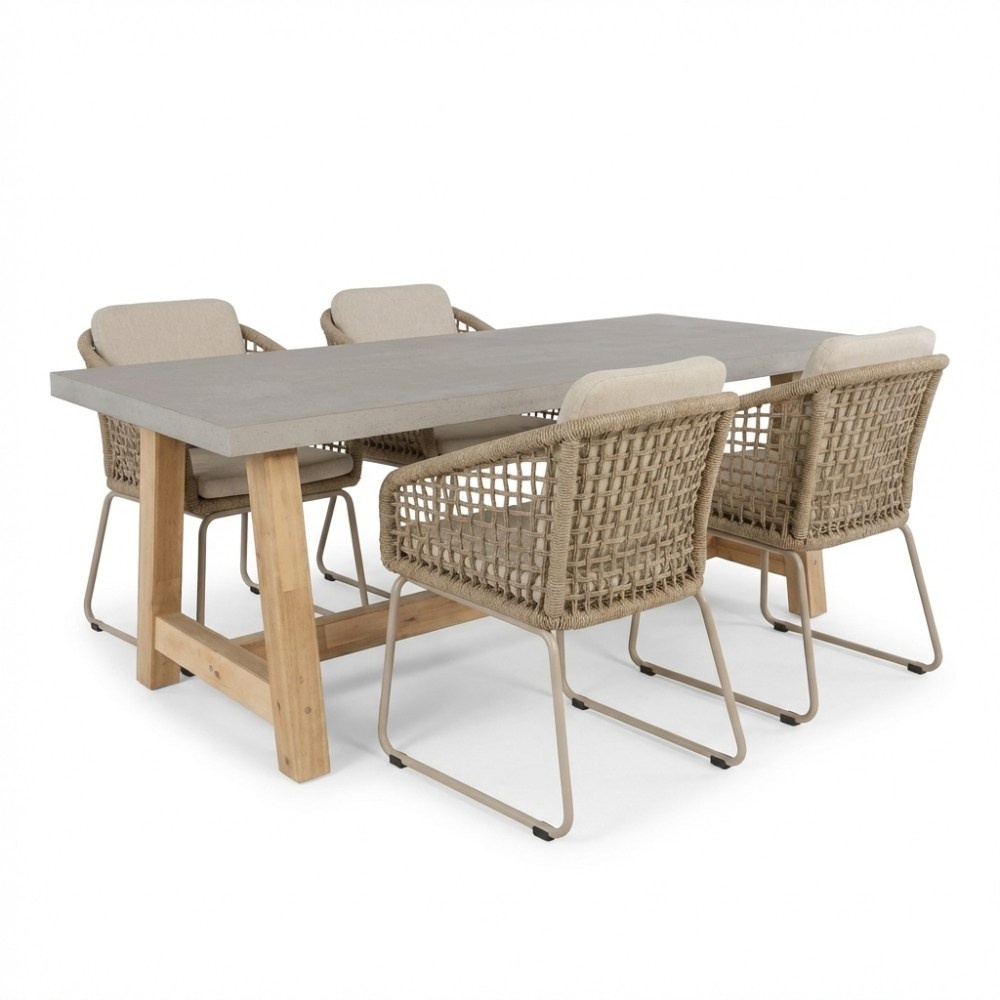 Veltis/Tulum Sandstone dining tuinset | 4 personen | polystone + touw | 200cm afbeelding