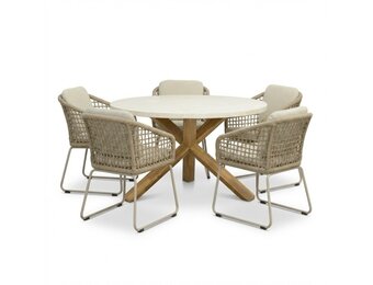 Lucy/Tulum Sandstone dining tuinset | 5 personen | polystone + touw | 135cm