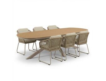 Texas/Tulum Sandstone dining tuinset | 6 personen | polywood + touw | 260cm Deens ovaal