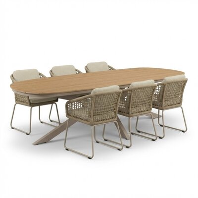 Texas/Tulum Sandstone dining tuinset | 6 personen | polywood + touw | 260cm Deens ovaal
