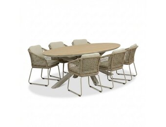Dallas/Tulum Sandstone dining tuinset | 6 personen | polywood + touw | 220cm