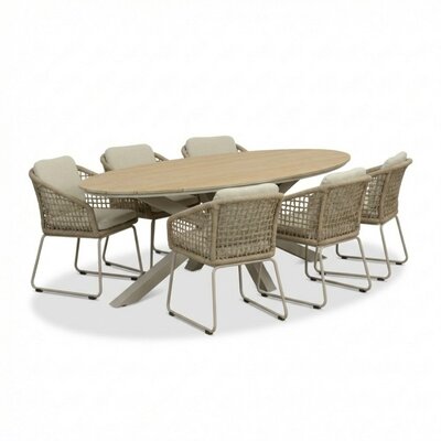 Dallas/Tulum Sandstone dining tuinset | 6 personen | polywood + touw | 220cm