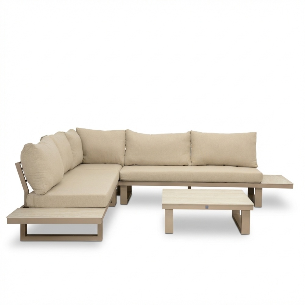 Canyon hoek loungeset incl. loungetafel | aluminium + sintered stone | Marble Latte | 4-delig