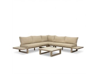 Canyon hoek loungeset incl. loungetafel | aluminium + sintered stone | Marble Latte | 4-delig