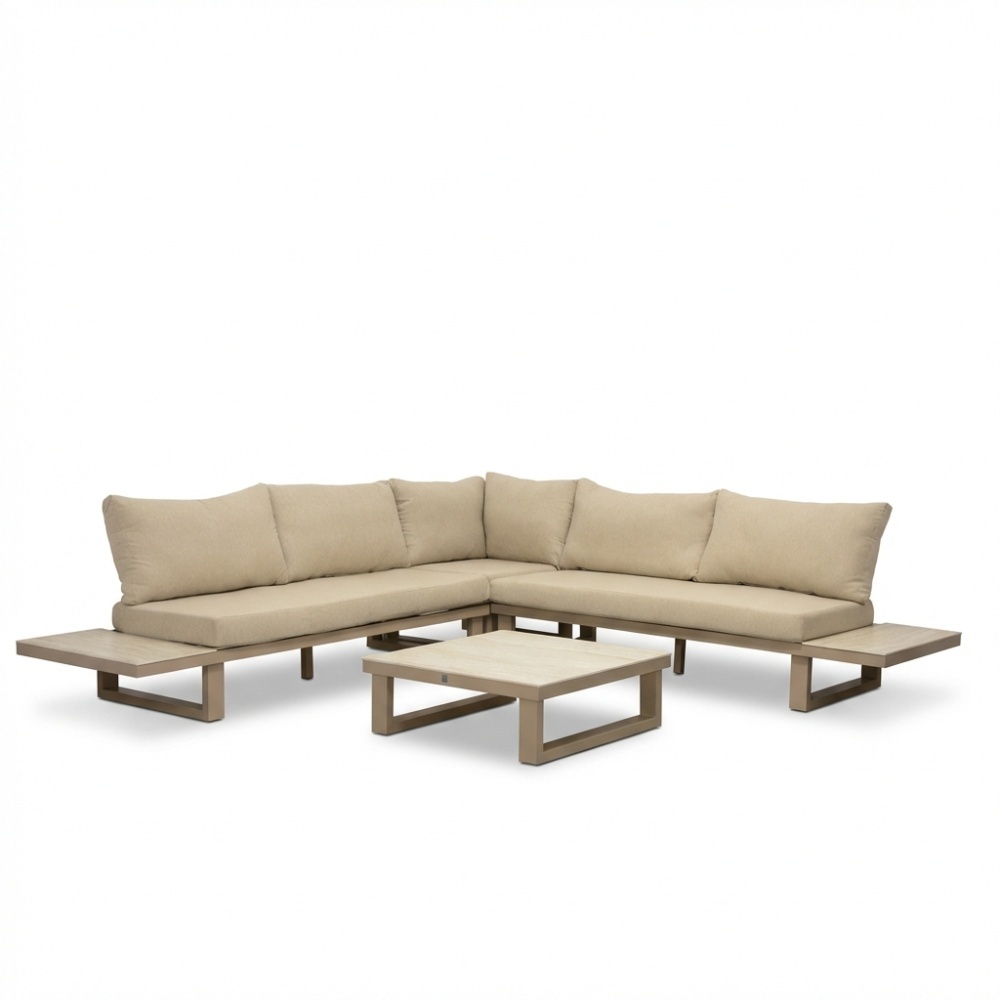 Canyon hoek loungeset incl. loungetafel | aluminium + sintered stone | Marble Latte | 4-delig