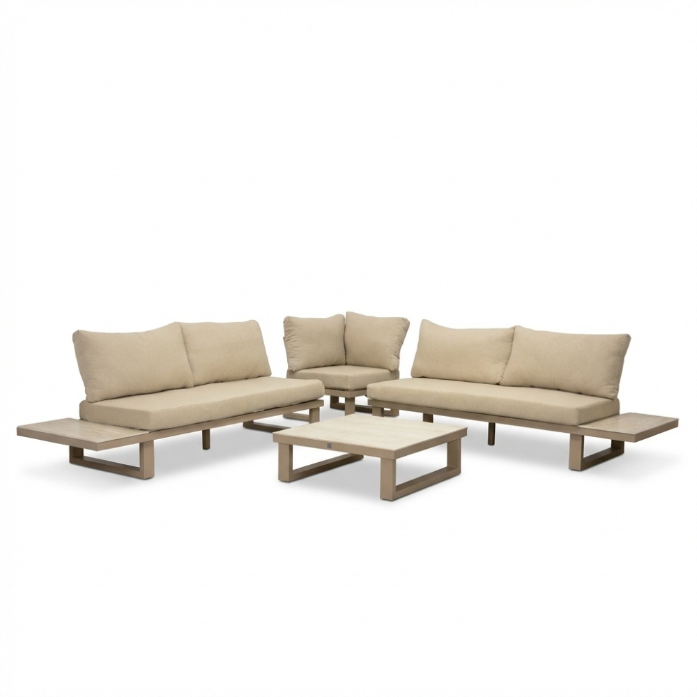 Canyon hoek loungeset incl. loungetafel | aluminium + sintered stone | Marble Latte | 4-delig