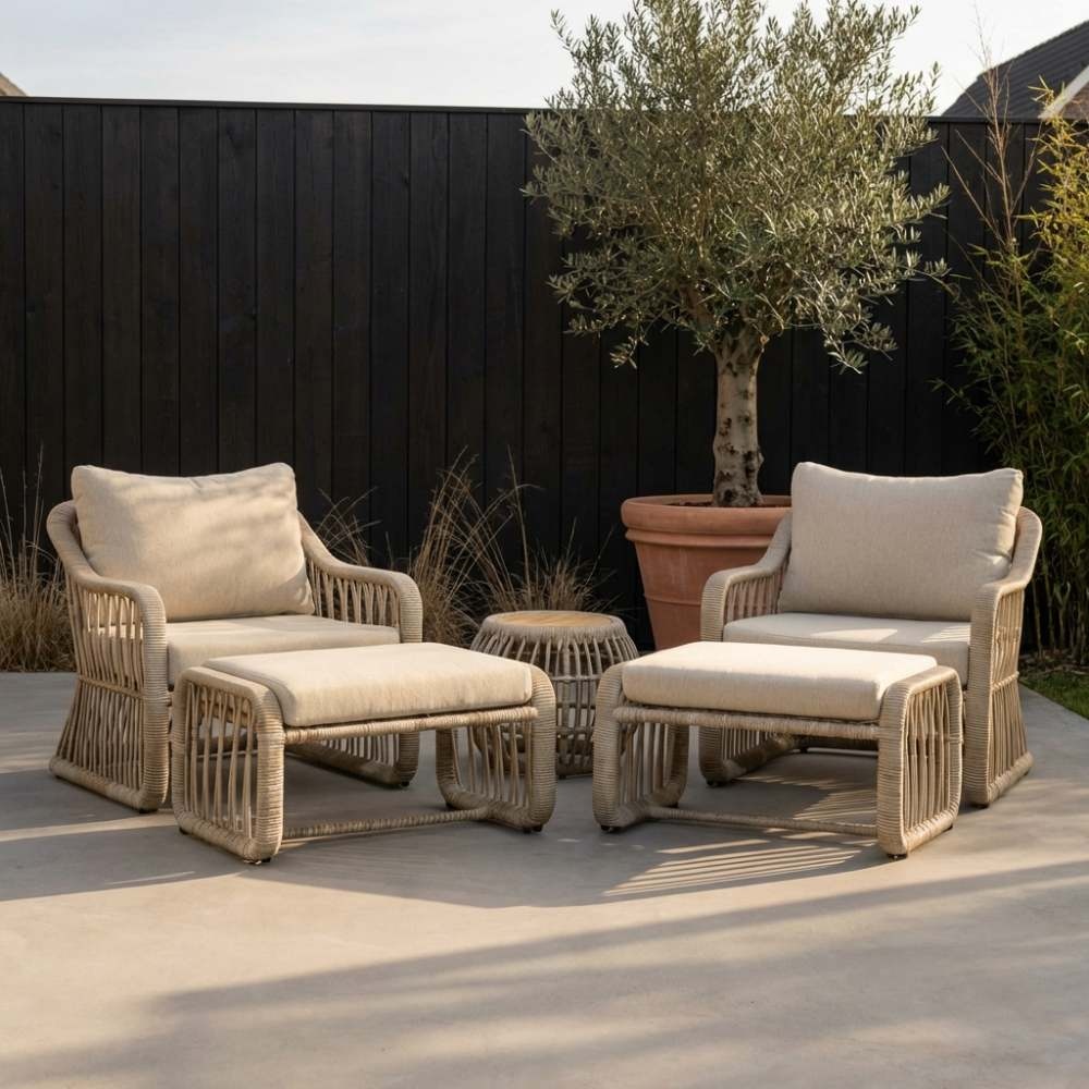 Bruno lounge balkonset 2 personen | wicker + teakhout | Mexican Sand | 5-delig