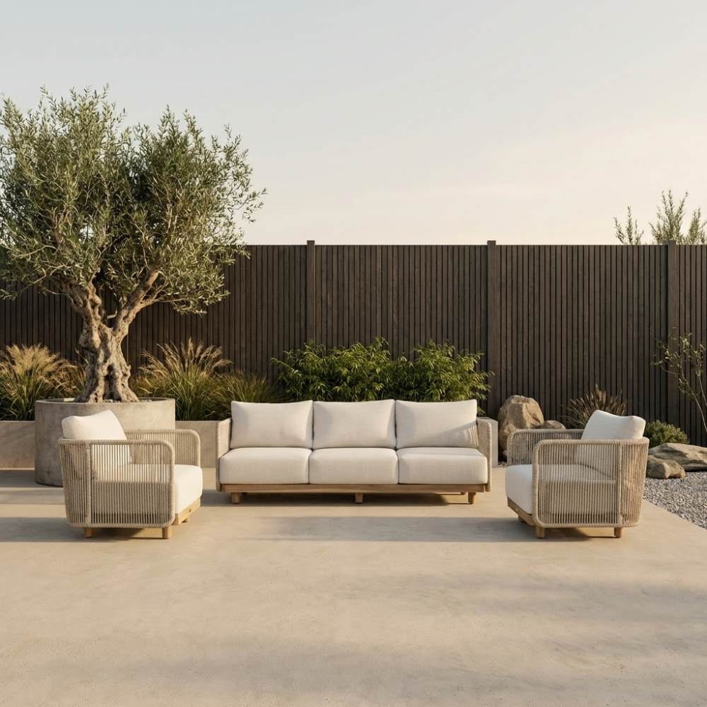 Sienna stoel-bank loungeset 5 personen | touw + hardhout | zand | 3-delig