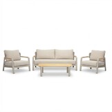 Marbella stoel-bank loungeset 4 personen | aluminium + teak | beige | 4-delig