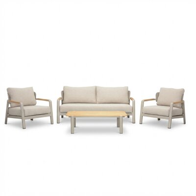 Marbella stoel-bank loungeset 4 personen | aluminium + teak | beige | 4-delig