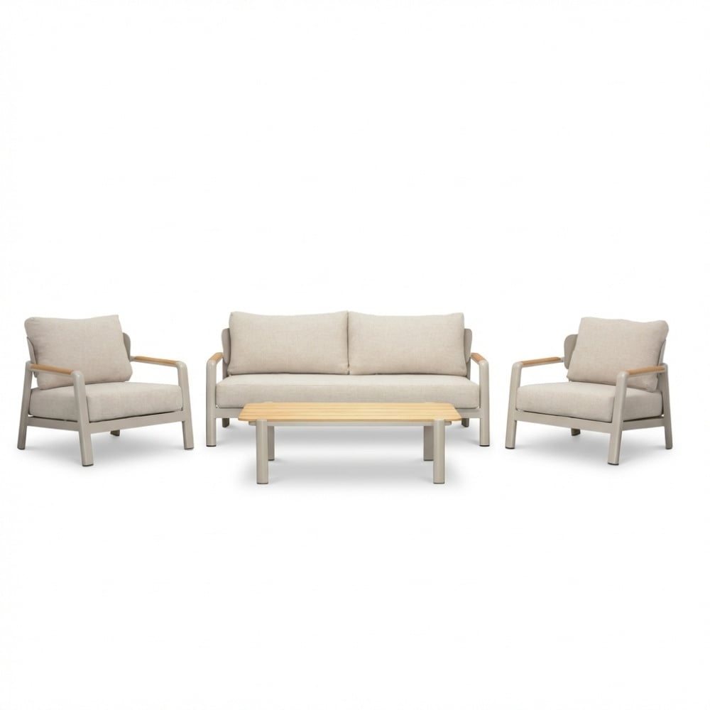 Marbella stoel-bank loungeset 4 personen | aluminium + teak | beige | 4-delig