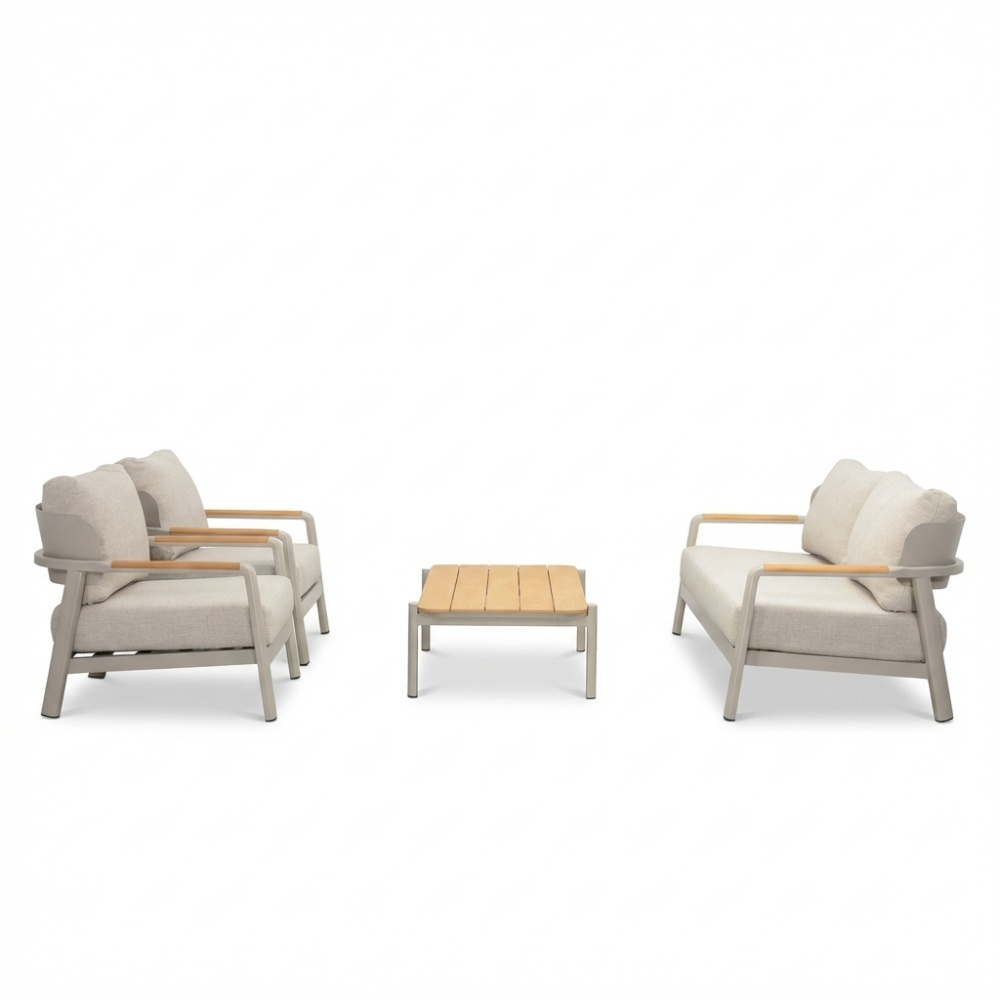 Marbella stoel-bank loungeset 4 personen | aluminium + teak | beige | 4-delig
