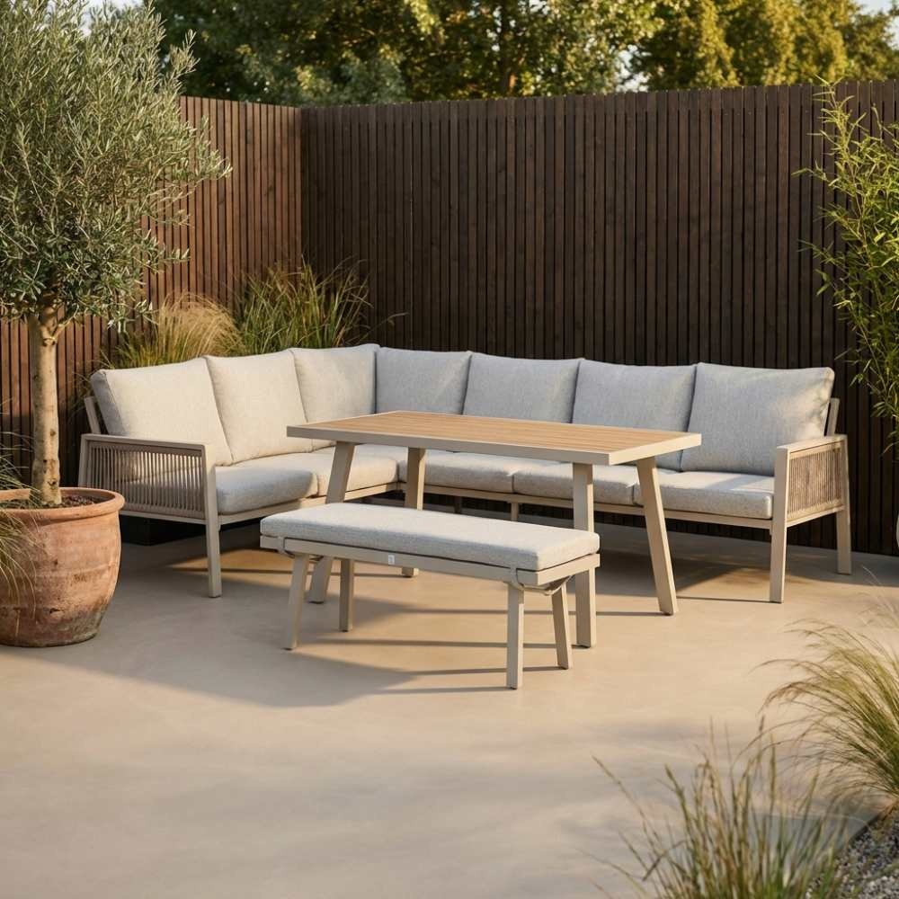 Palma dining loungeset 8 personen | aluminium + touw | beige | 4-delig - 255x195cm