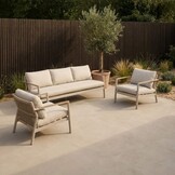 Florence stoel-bank loungeset 5 personen | aluminium + touw | beige | 3-delig