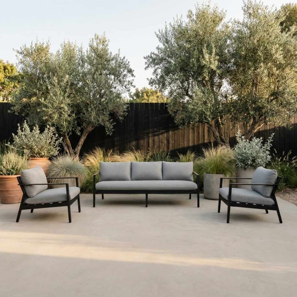 Florence stoel-bank loungeset 5 personen | aluminium + touw | antraciet | 3-delig