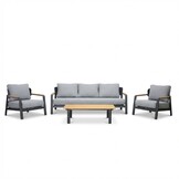 Marbella stoel-bank loungeset 5 personen | aluminium + teak | antraciet | 4-delig