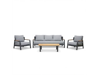Marbella stoel-bank loungeset 5 personen | aluminium + teak | antraciet | 4-delig