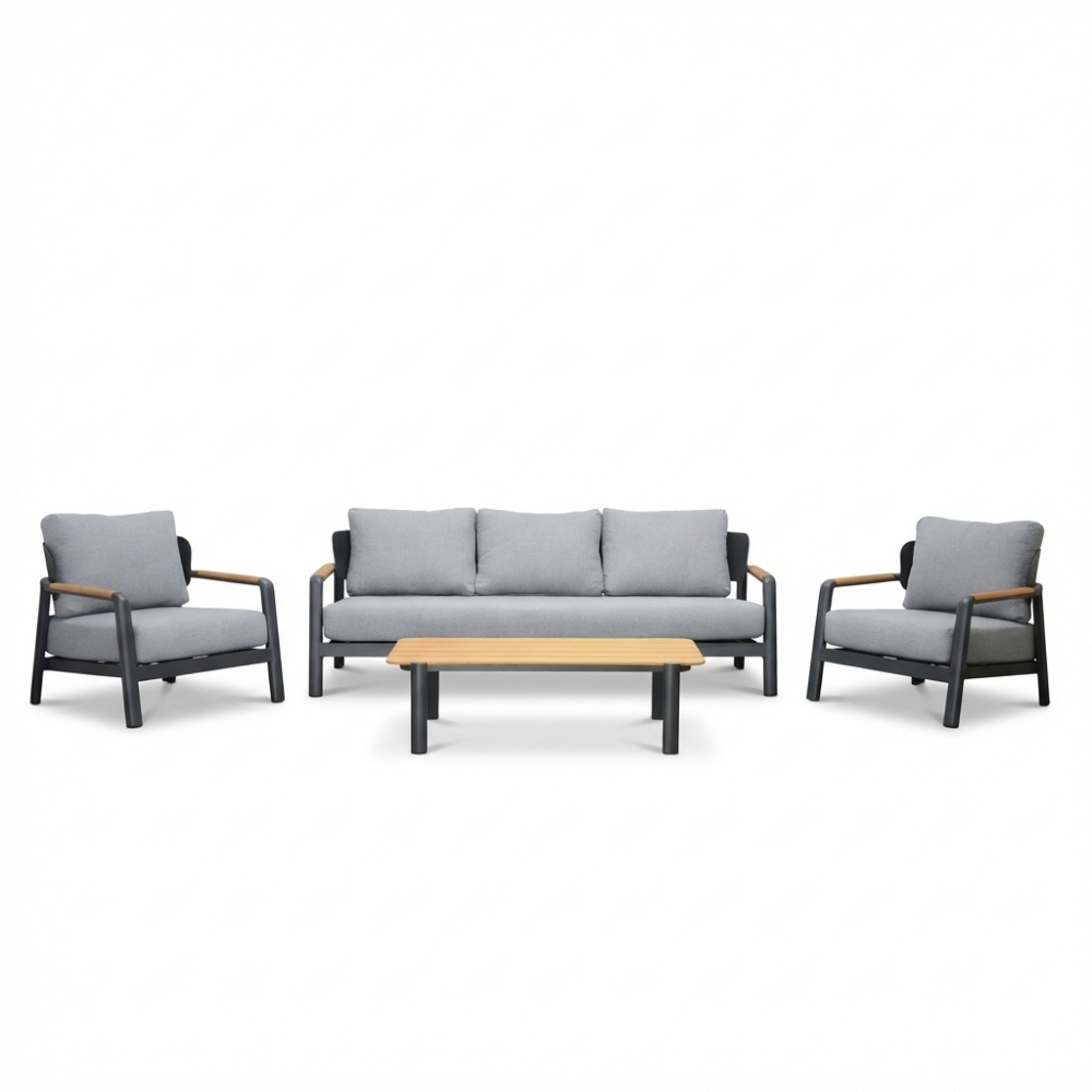 Marbella stoel-bank loungeset 5 personen | aluminium + teak | antraciet | 4-delig