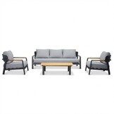 Marbella stoel-bank loungeset 5 personen | aluminium + teak | antraciet | 4-delig