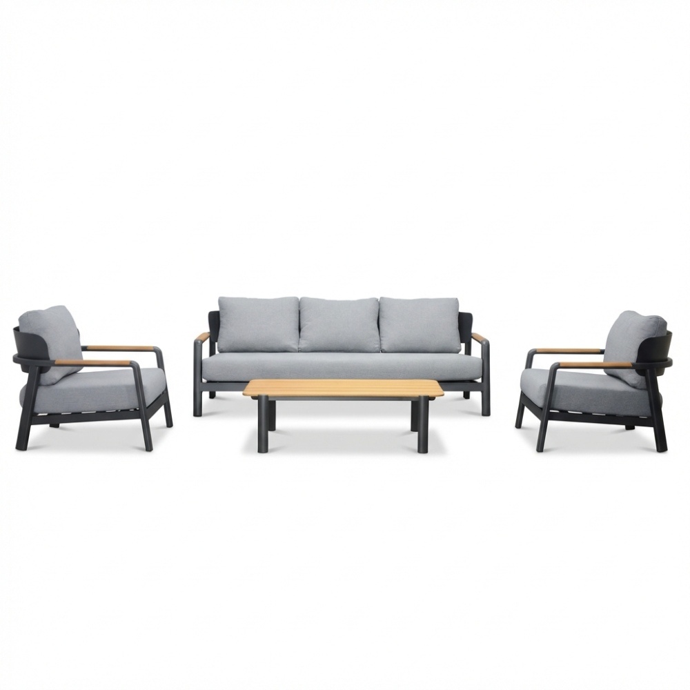 Marbella stoel-bank loungeset 5 personen | aluminium + teak | antraciet | 4-delig