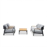 Marbella stoel-bank loungeset 5 personen | aluminium + teak | antraciet | 4-delig