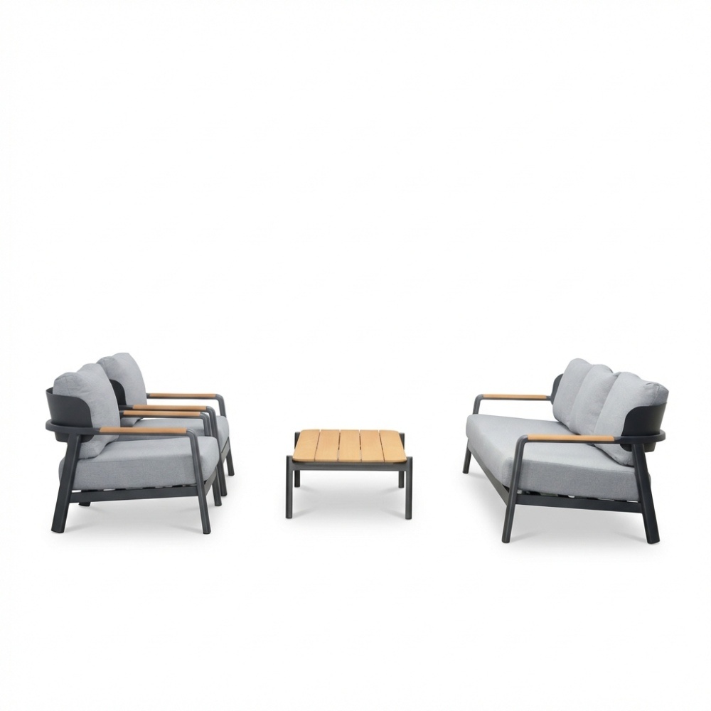 Marbella stoel-bank loungeset 5 personen | aluminium + teak | antraciet | 4-delig