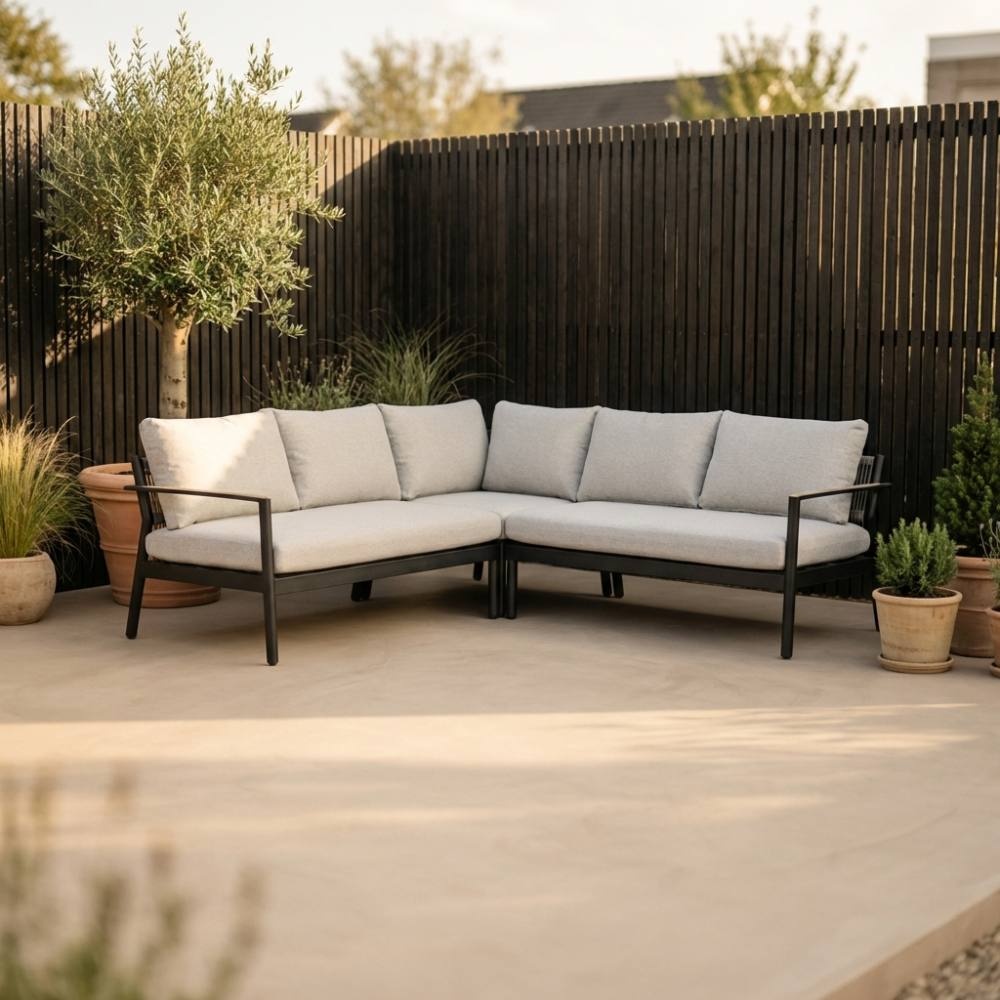 Florence hoek loungeset 5 personen | aluminium + touw | antraciet | 3-delig - 216x216cm