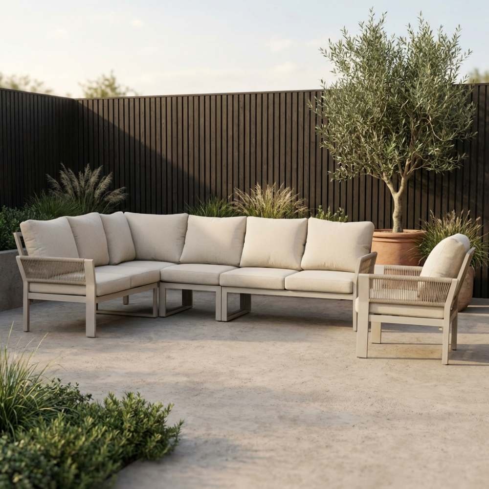 Venezia hoek loungeset incl. stoel 7 personen | aluminium + touw | beige | 5-delig - 267x207cm