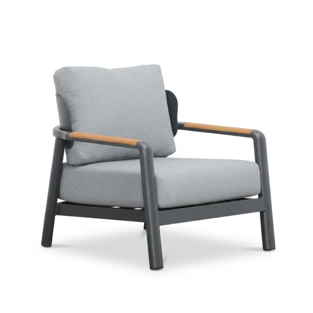 Marbella stoel-bank loungeset 4 personen | aluminium + teak | antraciet | 4-delig