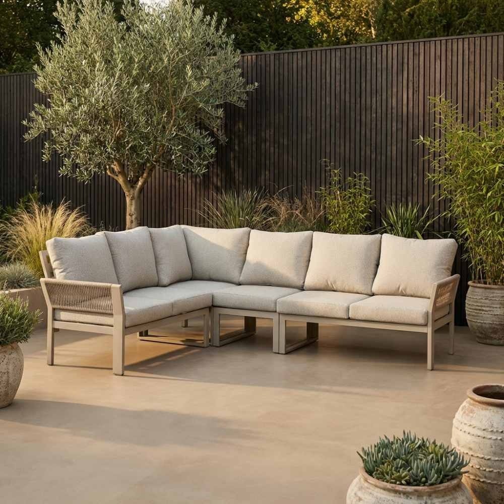 Venezia hoek loungeset 6 personen | aluminium + touw | beige | 4-delig - 267x207cm