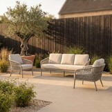 Mykonos stoel-bank loungeset 5 personen | aluminium + touw | beige | 3-delig