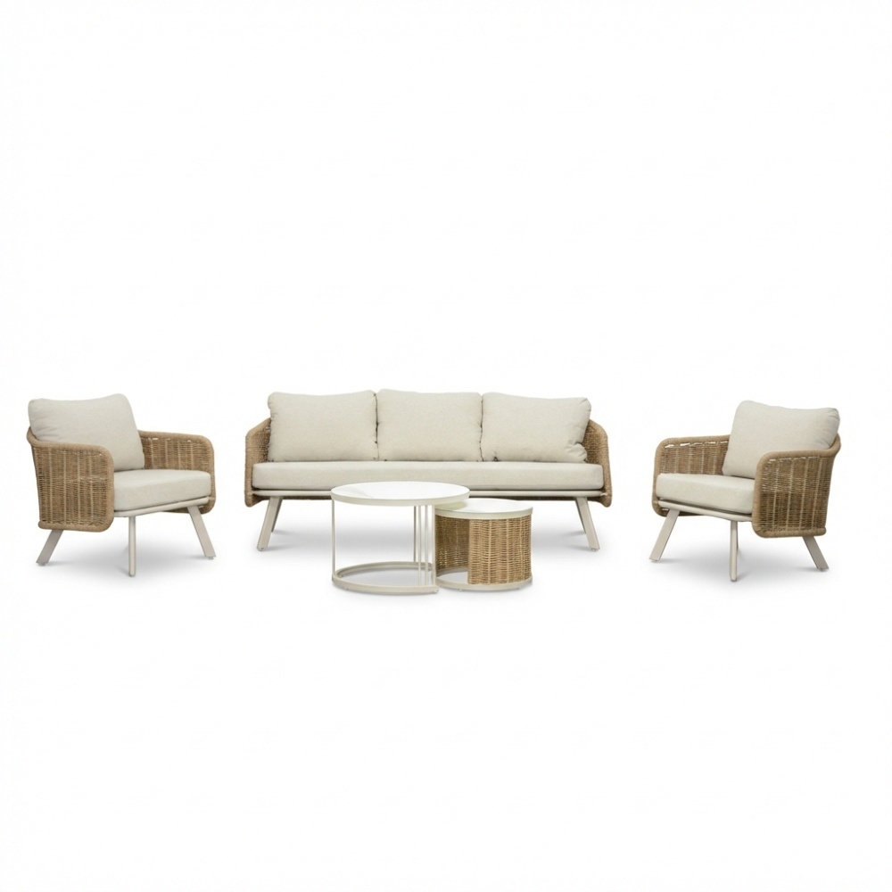 Bologna stoel-bank loungeset 5 personen | wicker + aluminium | beige | 5-delig