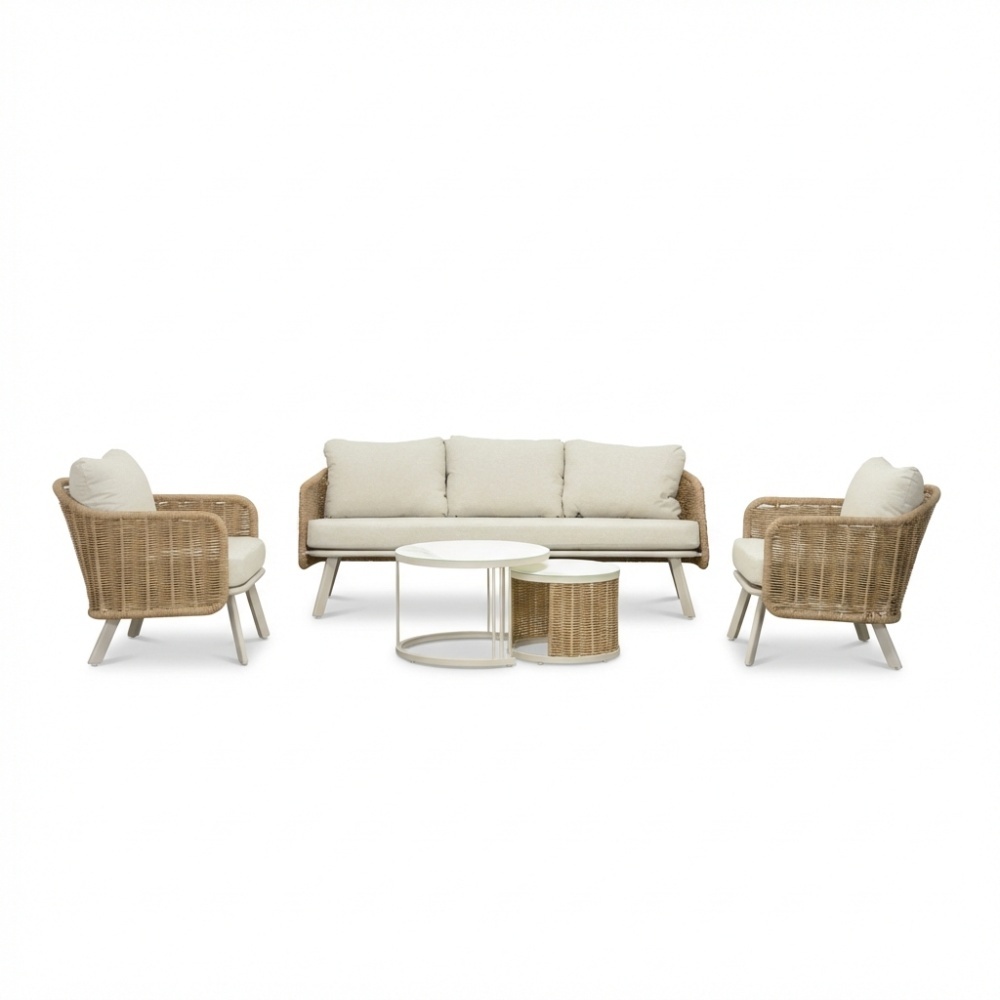 Bologna stoel-bank loungeset 5 personen | wicker + aluminium | beige | 5-delig