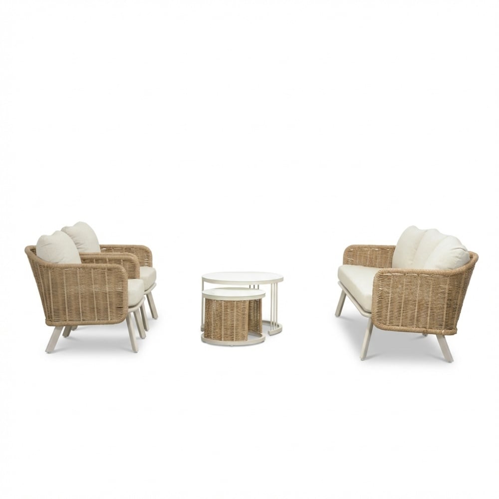 Bologna stoel-bank loungeset 5 personen | wicker + aluminium | beige | 5-delig