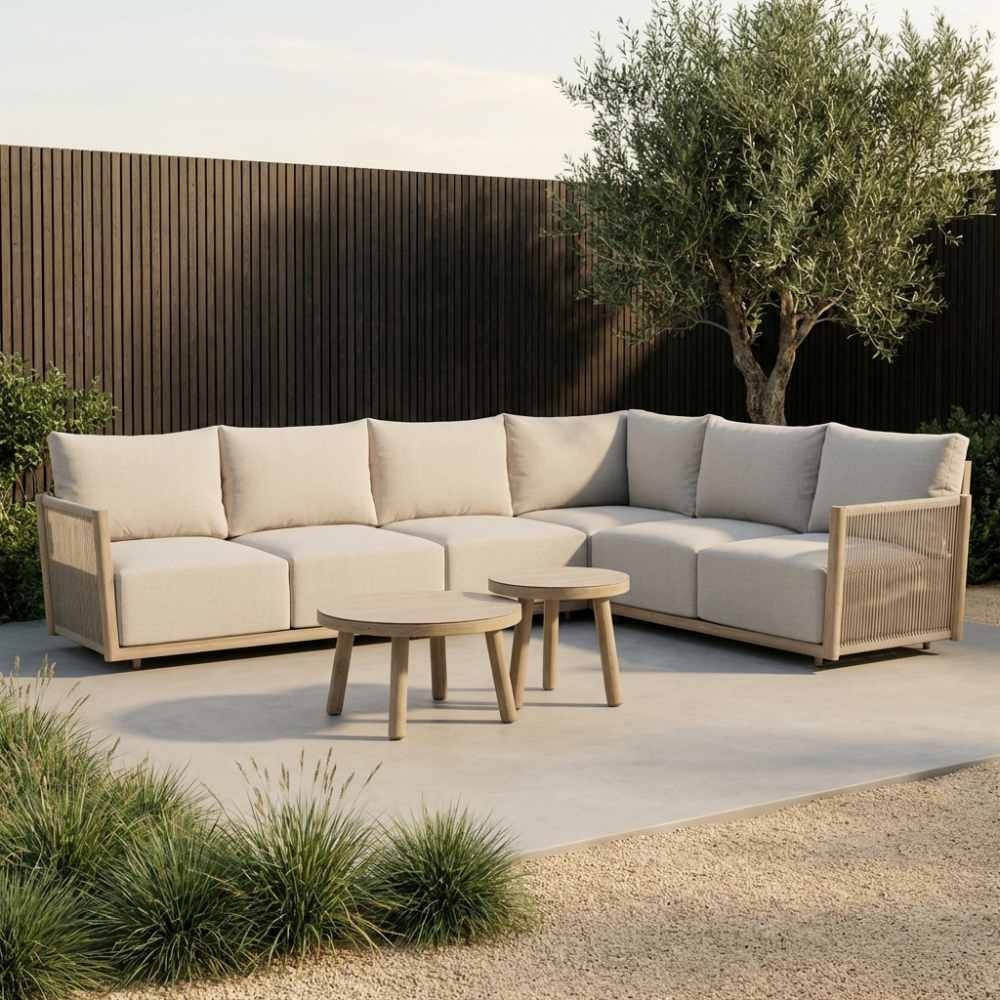 Beau hoek loungeset 6 personen incl. tafels | aluminium + touw | grijs | 6-delig - 304x234cm