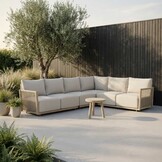 Beau hoek loungeset 6 personen incl. tafel 50cm rond | aluminium + touw | grijs | 5-delig - 304x234cm