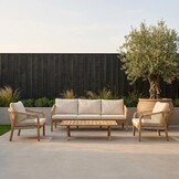 Bergamo stoel-bank loungeset 5 personen incl. tafel 127cm | touw + hardhout | zand | 4-delig