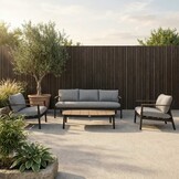 Florence stoel-bank loungeset 5 personen incl. tafel | aluminium + touw | antraciet | 4-delig