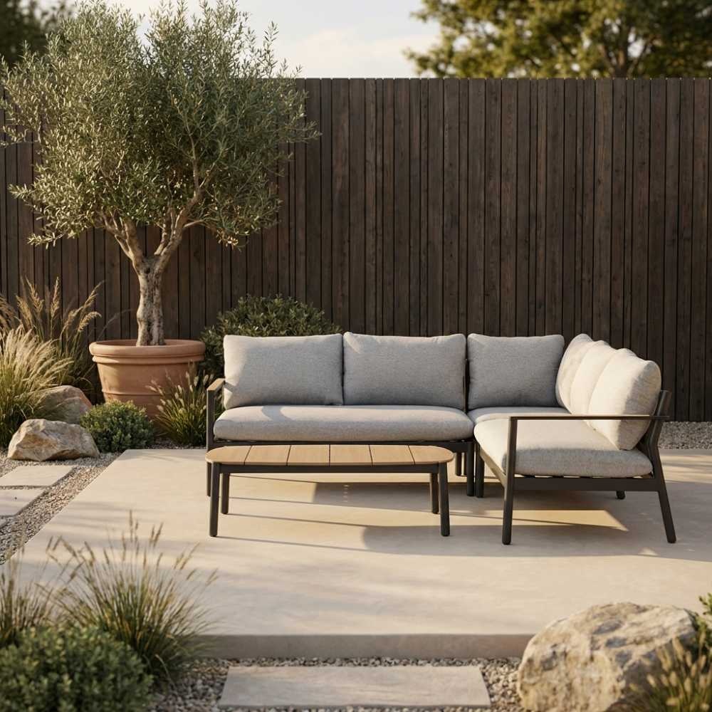 Florence hoek loungeset 5 personen incl. tafel | aluminium + touw | antraciet | 4-delig - 216x216cm