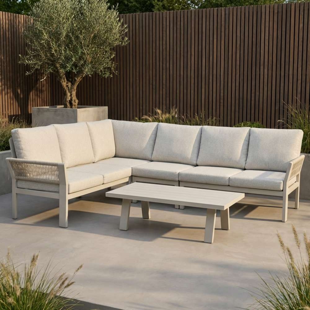 Venezia hoek loungeset 6 personen incl. tafel | aluminium + touw | beige | 6-delig - 267x207cm