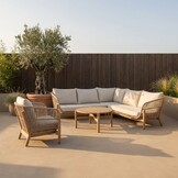 Braga hoek loungeset 6 personen incl. tafel & stoel | touw + hardhout | zand | 5-delig - 235x235cm