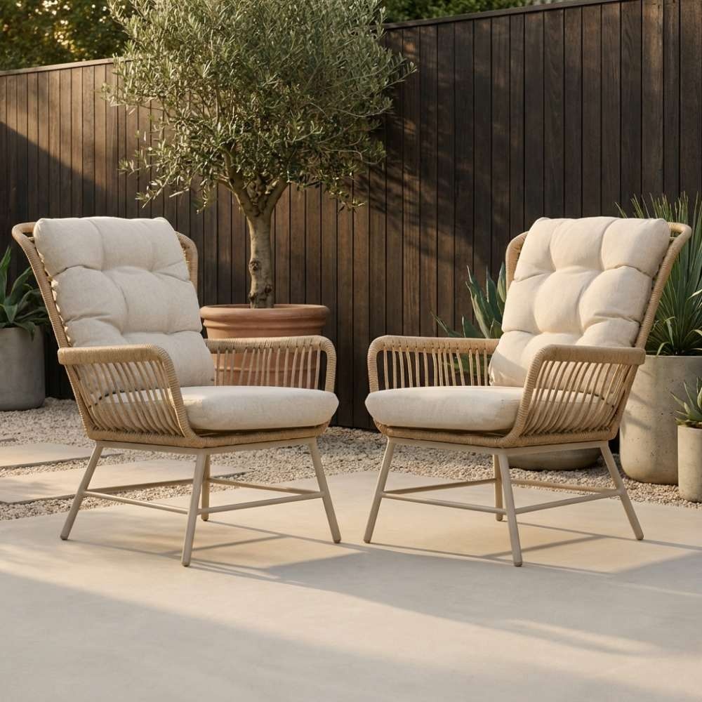 Dex loungestoel tuin set van 2 | wicker + aluminium | Bamboo beige