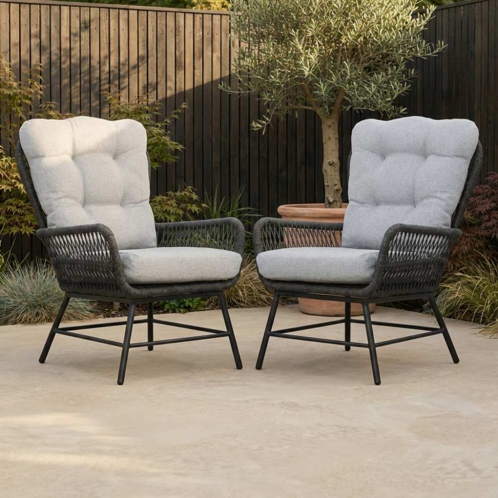 Dex loungestoel tuin set van 2 | touw + aluminium | Stone Grey