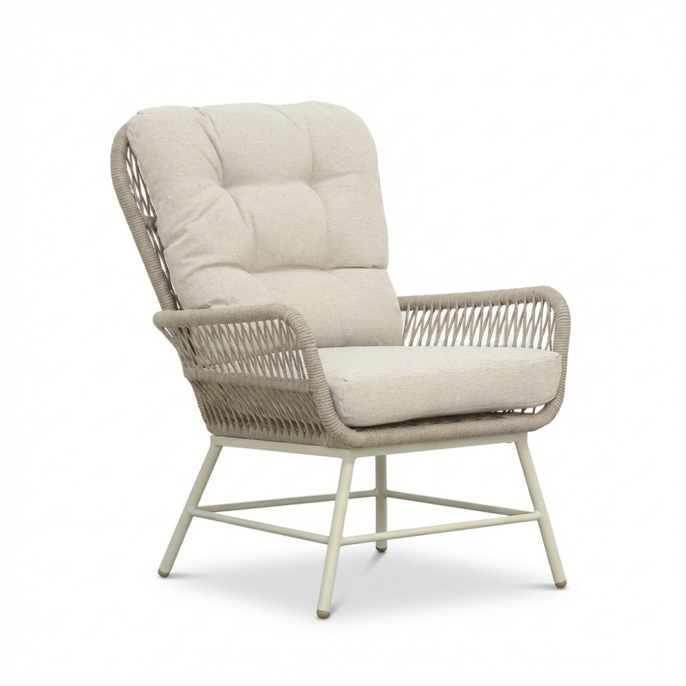 Dex loungestoel tuin set van 2 | touw + aluminium | Almond Beige