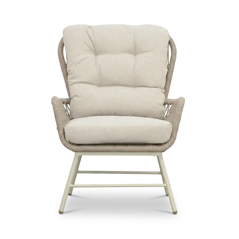 Dex loungestoel incl. voetenbank | touw + aluminium | Almond Beige