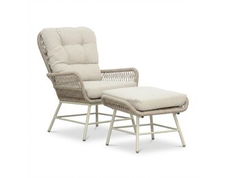 Dex loungestoel incl. voetenbank | touw + aluminium | Almond Beige