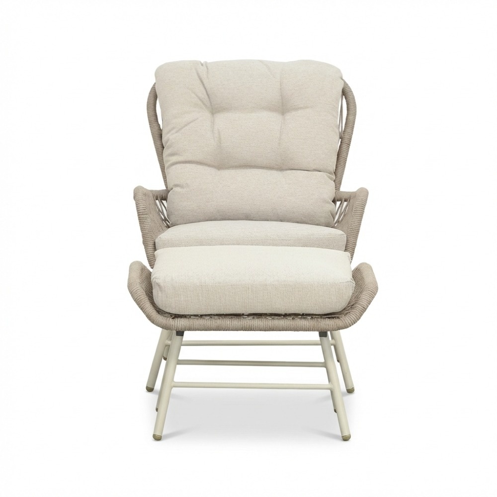 Dex voetenbank | touw + aluminium | Almond Beige