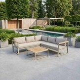 Milton hoek loungeset beige 5 personen | hardhout + staal | beige | 3-delig - 200x200cm