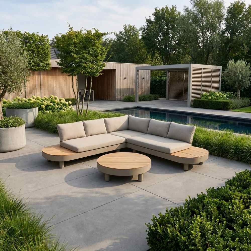 California hoek loungeset 5 personen | aluminium + hardhout | beige | 4-delig